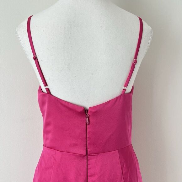 JJ's House Satin Wrap Midi Dress Fuchsia Pink NEW Size 6 Spaghetti Strap - Picture 6 of 11